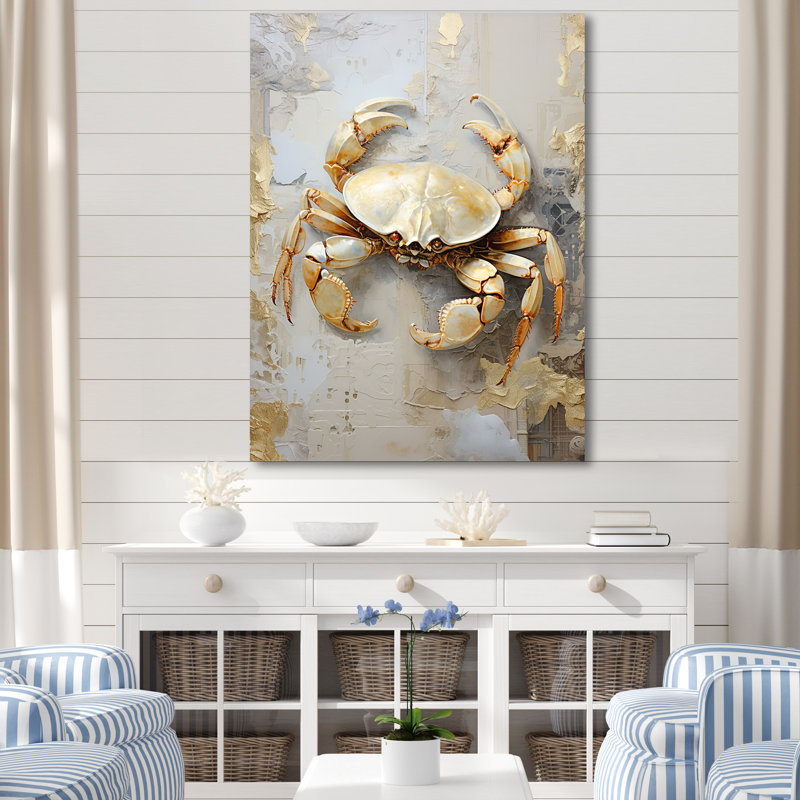 Art mural sur toile crabe, reproduction d'un animal côtier - peinture crabe minimaliste, H 32 po x l 16 po x P 1 po