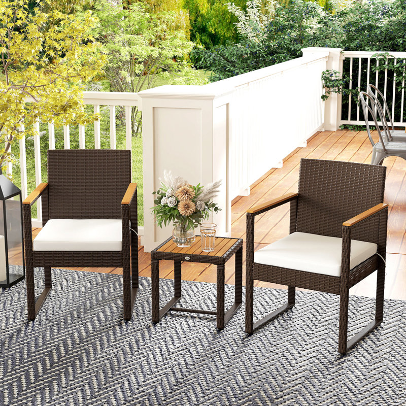 Wicker 2 - Person Garden Lounge Set with Cushions, White, Brown