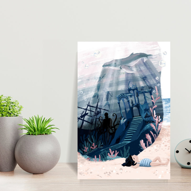 Affiche murale abstraite sans titre représentant une baleine côtière, H 18 po x l 12 po