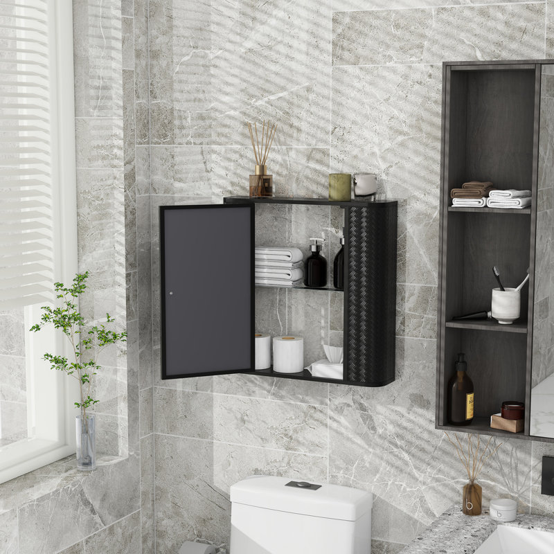 Armoire de salle de bain murale avec miroir, armoire à pharmacie avec cadre en métal et miroir