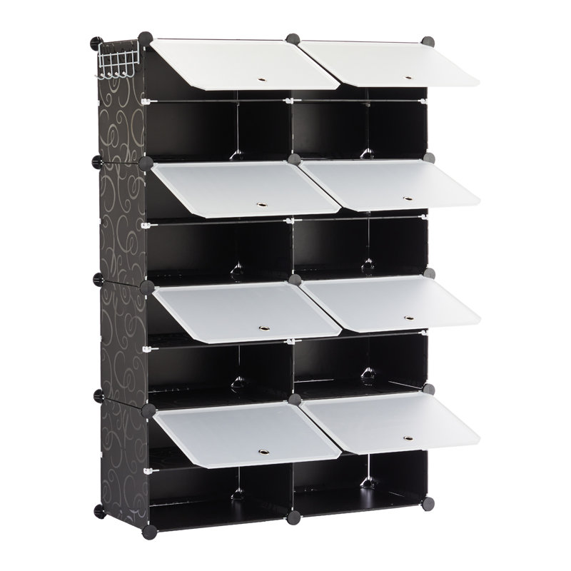 32 Pair Stackable Shoe Storage Cabinet, Black, 49.06'' H x 33.19'' W x 12.4'' D