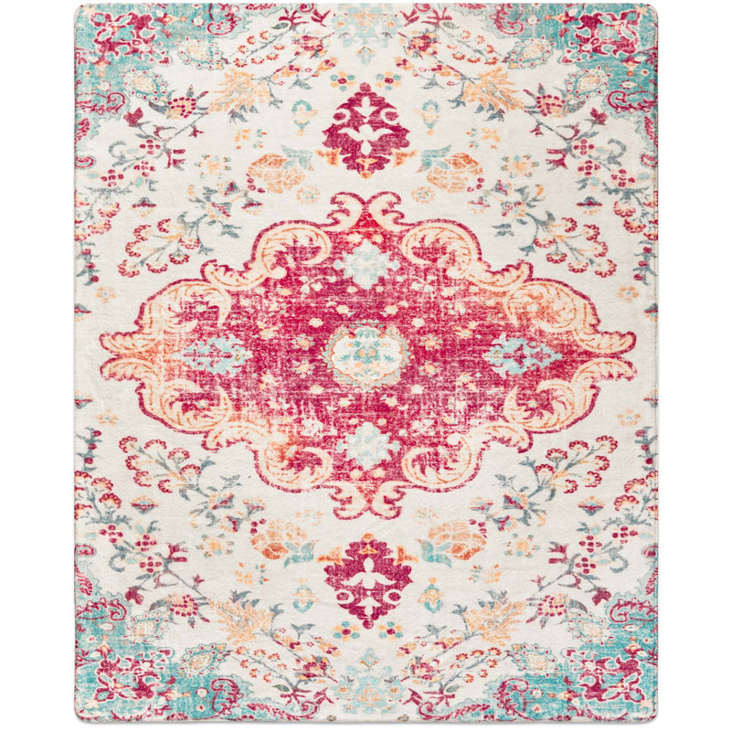 Juanelle Performance Washable Indoor Rug, Retangle 8' x 10', Crimson & Cream
