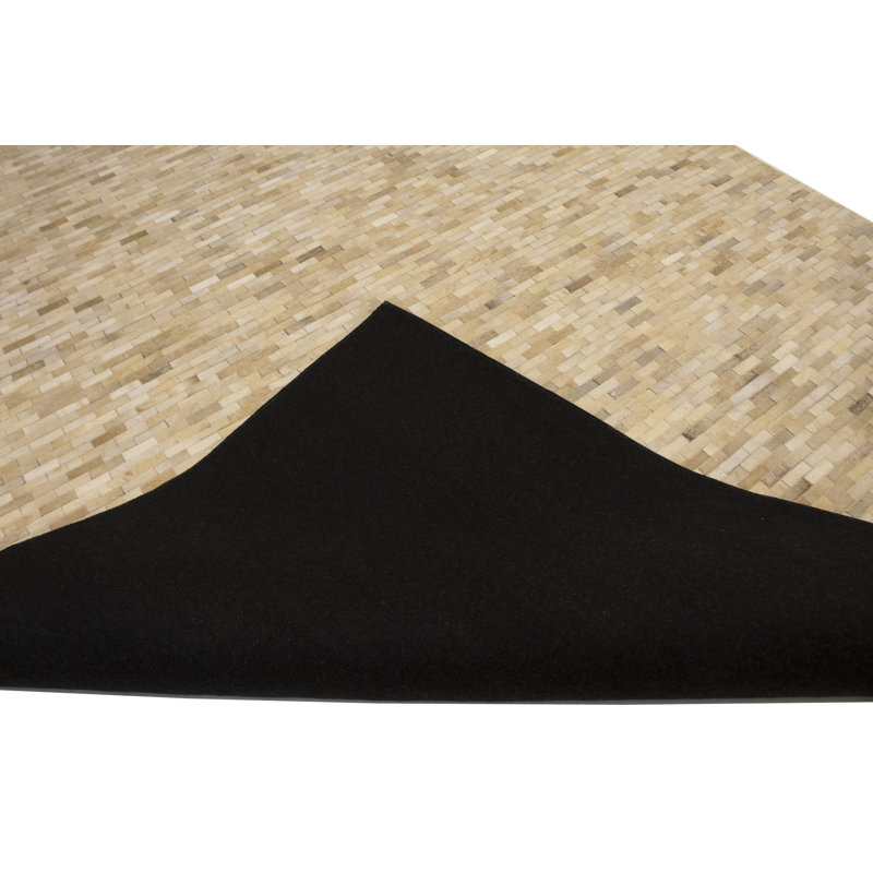 Tapis beige moderne en similicuir 6X6, Rectangulaire 8 pi x 10 pi