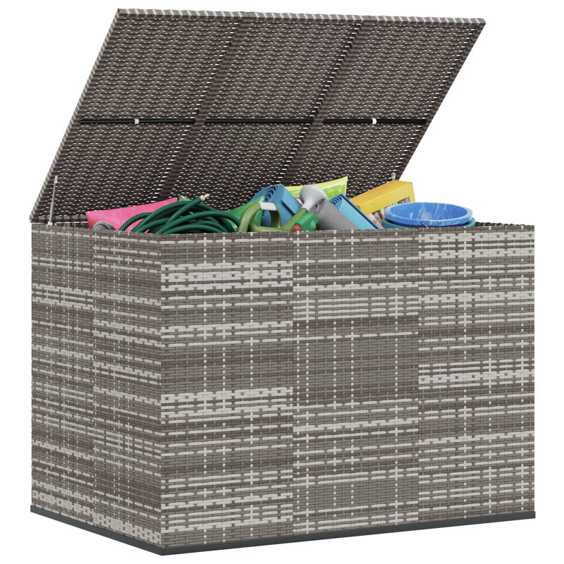 Water Resistant Poly Rattan Deck Box, Gray