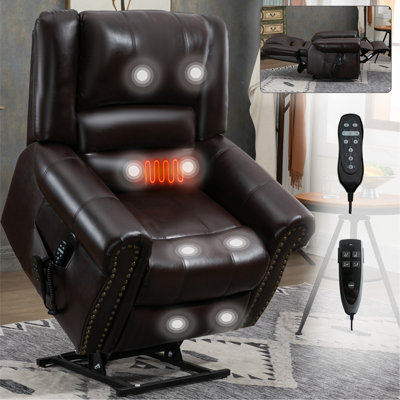 Fauteuil inclinable Power Lift à deux moteurs, massage à la chaleur, position infinie jusqu'à 350 lb, similicuir, mécanisme de mouvement robuste avec ports USB