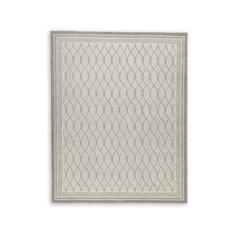 Tapis Annable, motif treillis, touffeté à la main, laine grise 8 x 10