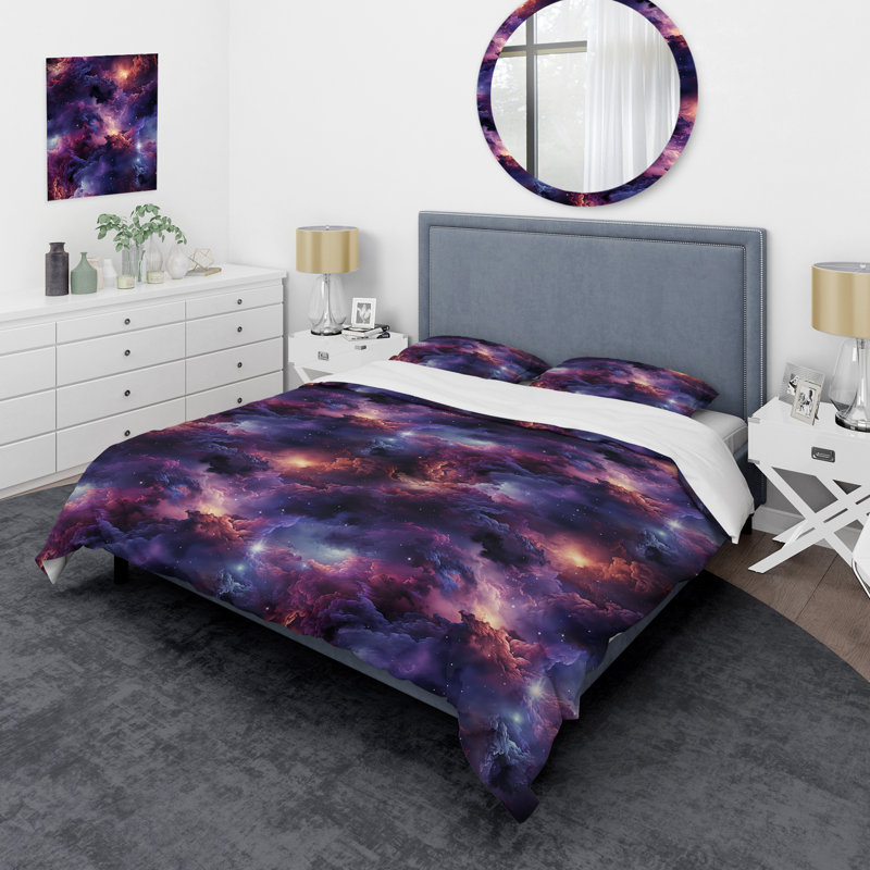 Enchanted Nebula Moody Patterns Duvet Cover, Queen Duvet Cover + 2 Standard Shams