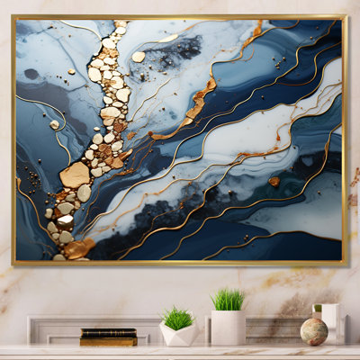 Blue and Gold Marble river II - Abstract Marble Canvas Prints