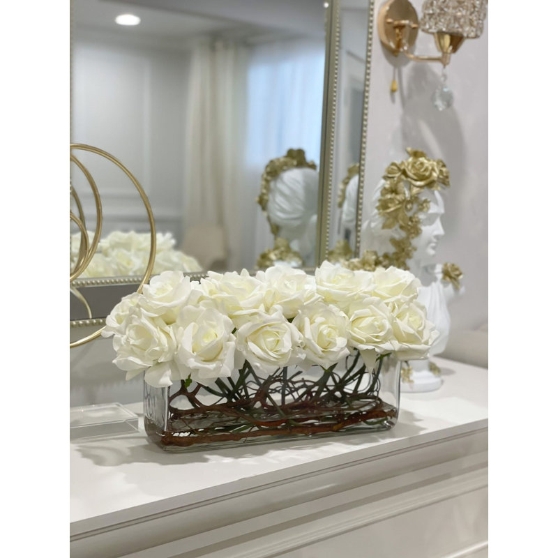 Modern White/off-white Real Touch Rose Centerpiece - Luxury Home Decor, White