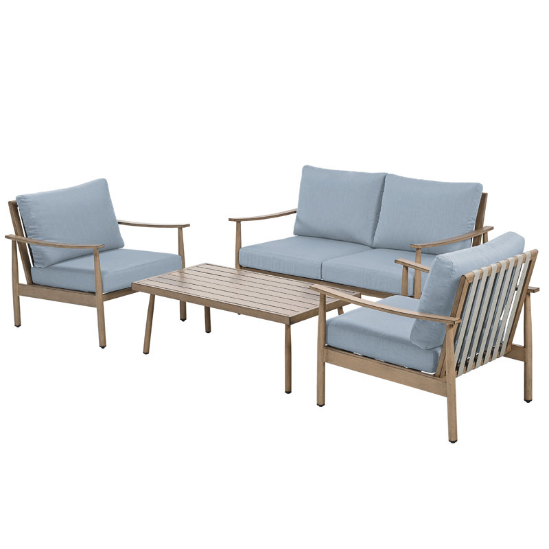 Mariene 4 - Person Patio Conversation Set with Cushions, Blue, Brown