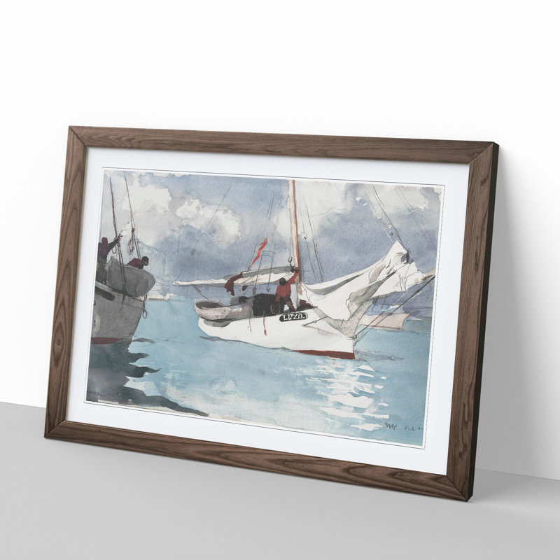 Fishing Boats by Winslow Homer - Framed Print, Walnut Framed, 36cm H x 48cm W x 2cm D