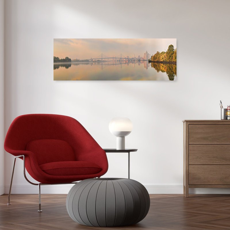 Bridge across a river Benjamin Franklin Bridge Delaware River Philadelphia Pennsylvania USA 1 Piece Wrapped Canvas Panoramic Wall Art