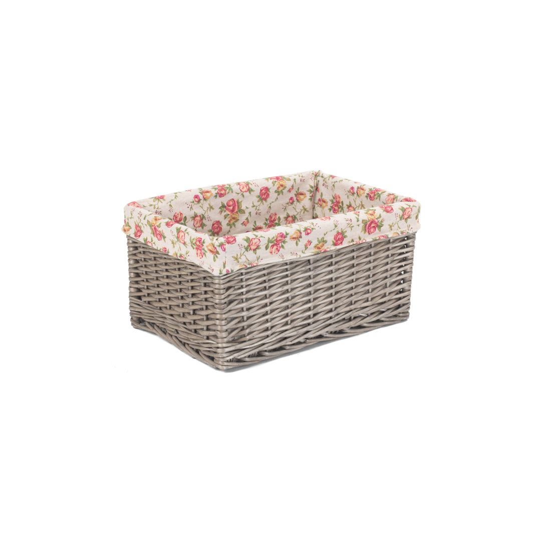 Wicker Storage Basket with Garden Rose Lining