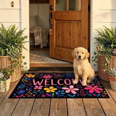  Tapis d'entrée antidérapant pour l'extérieur, 24 po x 36 po, entrée florale brillante