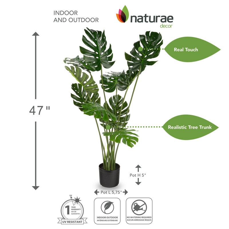 Faux Philodendron Plant in Pot, 47.24" H x 28" W x 28" D