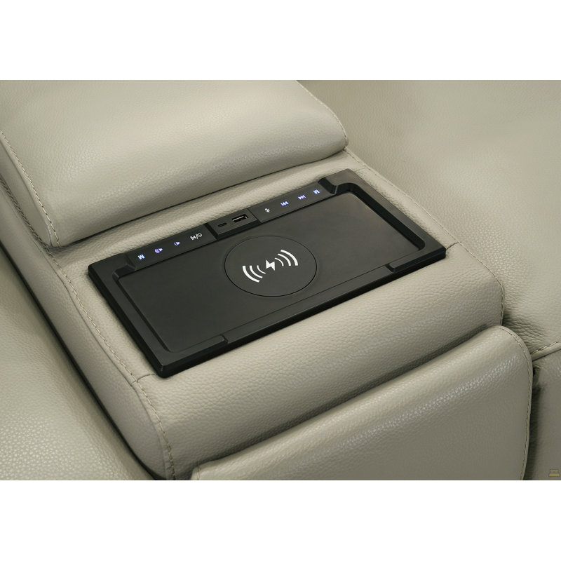 Canapé modulaire en cuir synthétique à mouvement supérieur avec lampe de lecture, porte-gobelet avec lumières, fonction de chauffage et de refroidissement, chargeur sans fil avec port de charge de type A&C, interrupteur d'alimentation avec port USB