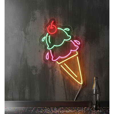  | Enseigne néon Ice Cream Cone | Fabriqué avec un tube néon flexible durable qui émet un éclairage uniforme et lumineux pendant plus de 50 000 heures sans scintillement ni gradation | 23 x 16 | Rouge, vert, rose, jaune