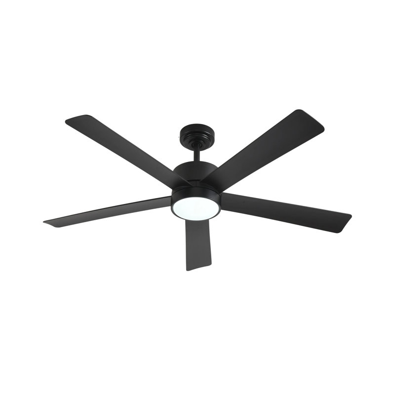  Elys 52" Indoor/Outdoor Ceiling Fan with Light, 6-CCT, Ceiling Fan with Light and Remote - Matte Black, Matte Black