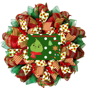 Couronne de Noël avec un adorable monstre vert fait à la main