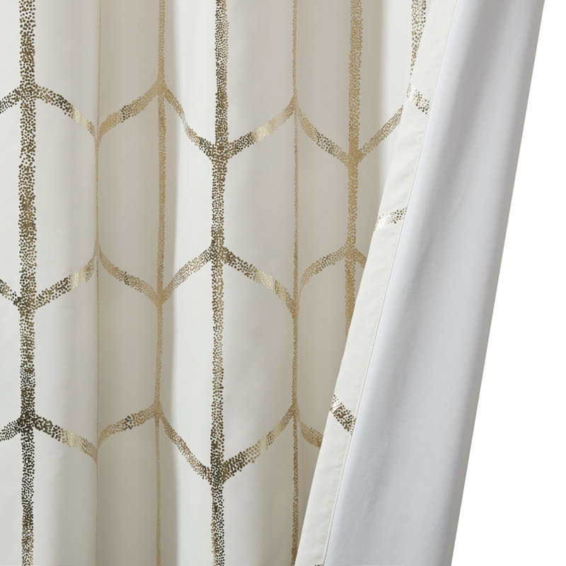 Ivory and Gold Geometric Blackout Grommet Curtains, 50"x84" Set of 2