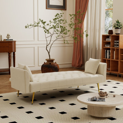 Canapé-lit moderne convertible pliable de 72 pouces de style rétro américain, capitonné et fabriqué en velours beige, convenant aux petits salons, aux chambres et aux bureaux. Couleur beige