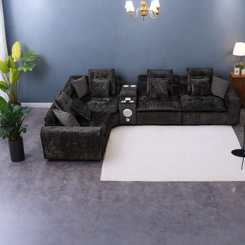 Canapé d'angle surdimensionné à assise profonde, canapé modulaire en boucle noire de 137,7 pouces pour la maison, Noir