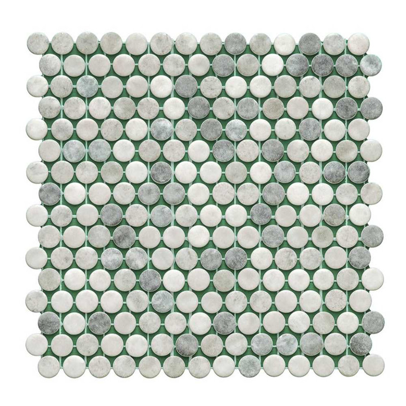 Carreau de mosaïque rond en verre 12 po x 12 po Eterna Penny, Vert usé
