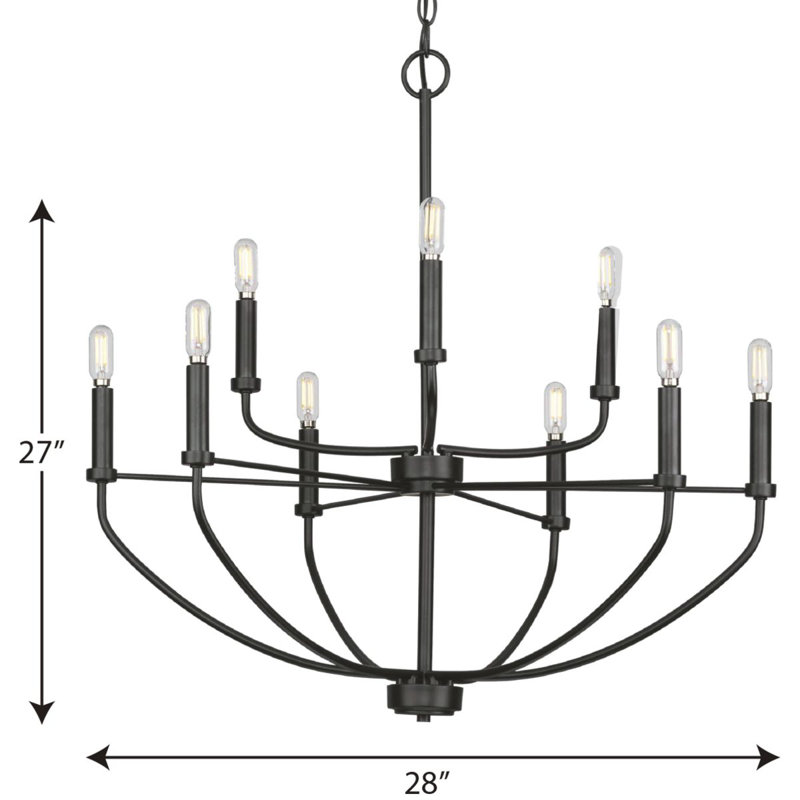 Lustre classique à 9 lumières de style bougie, Noir mat