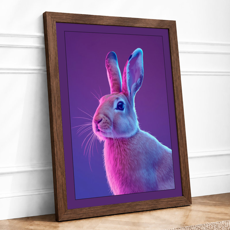 Neon Rabbit Modern - Framed Print, A2 - 59.4 x 42.0 cm, Walnut