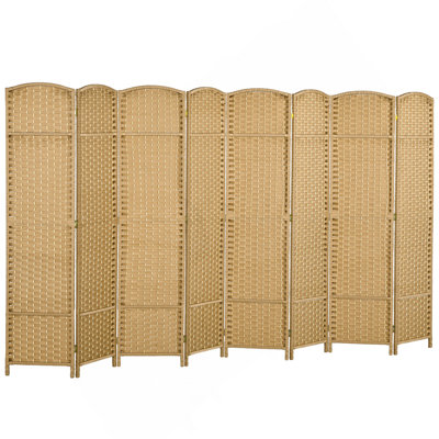 Paravent HOMcom, écran d'intimité pliable à 8 panneaux, cloison autoportante de 5,6 pi de hauteur pour bureau à domicile, chambre à coucher, bois naturel