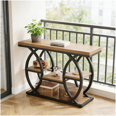 Classic Industrial 4-Tier Entryway Table with Durable Metal Base and Rustic Top for Compact Spaces