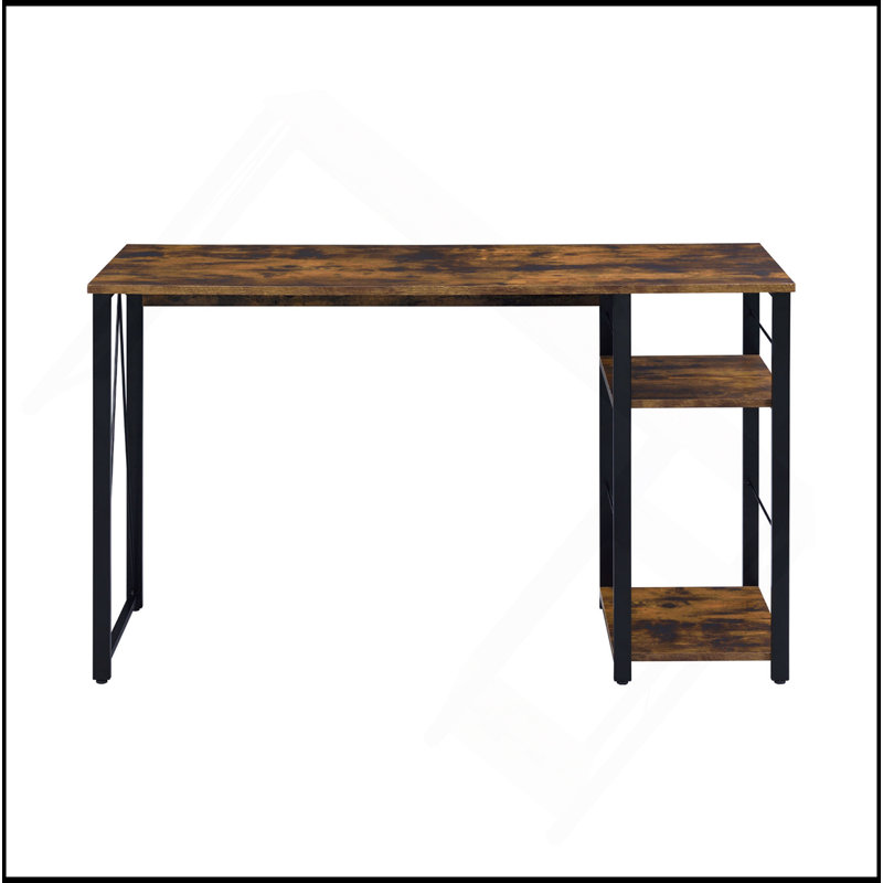 Rectangular Writing Desk With 2 Tier Shelf, Ancient Oak/Black