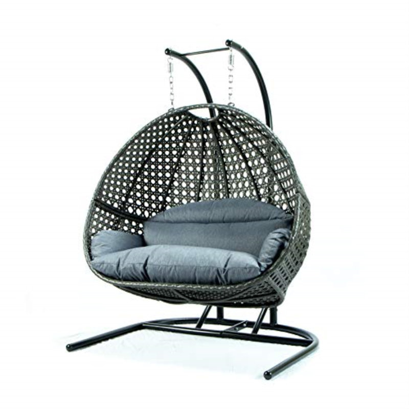 Balancelle double avec support Tallulah, Noir, Bleu gris anthracite, 57.5