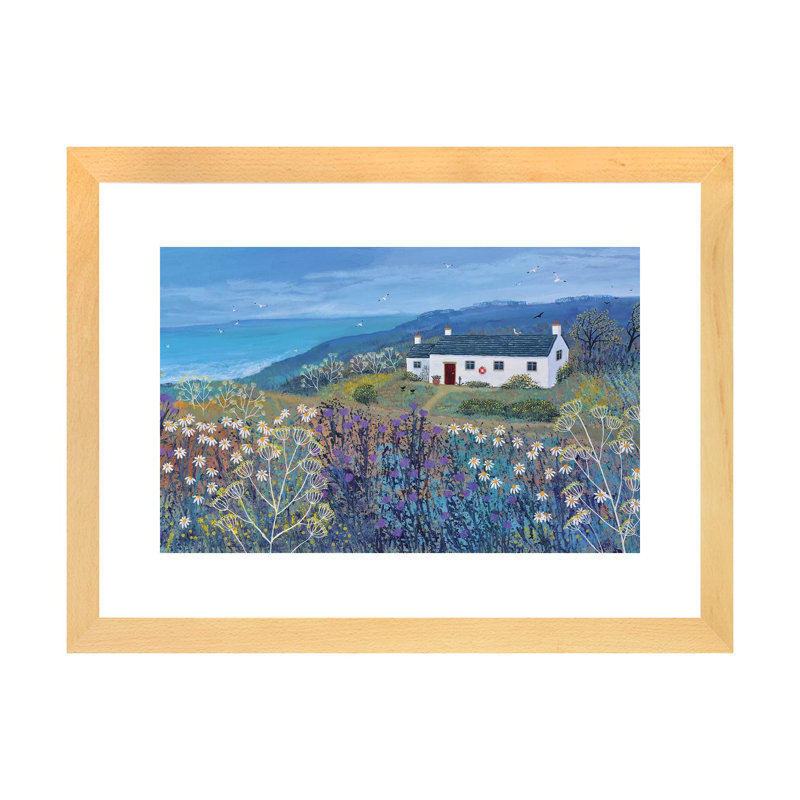 «A Place by the Sea» par Jo Grundy - reproduction d'art, Blanc, Toile avec cadre en bois beige, H 24 po x l 32 po x P 1 po