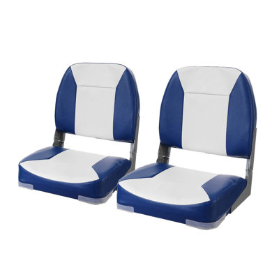 Ensemble de 2 sièges de bateau pliants à dossier bas - Banc en PVC imperméable avec charnières antirouille et rembourrage en éponge épaisse pour la pêche, le ponton et le kayak