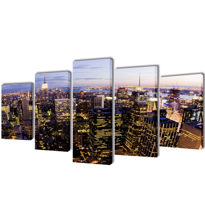 Bird's View of New York - 5 Piece Wrapped Canvas Photograph Print Set, 100cm H x 200cm W x 1.8cm D