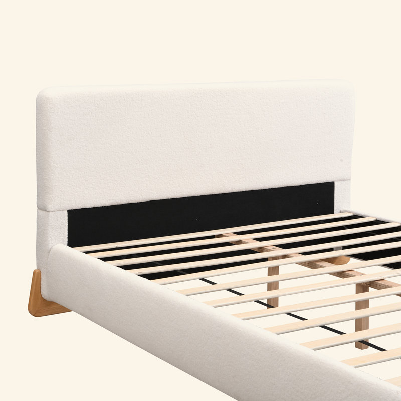 Élégant lit tapissier Boucle, centre de chambre luxueux et confortable, très grand, blanc