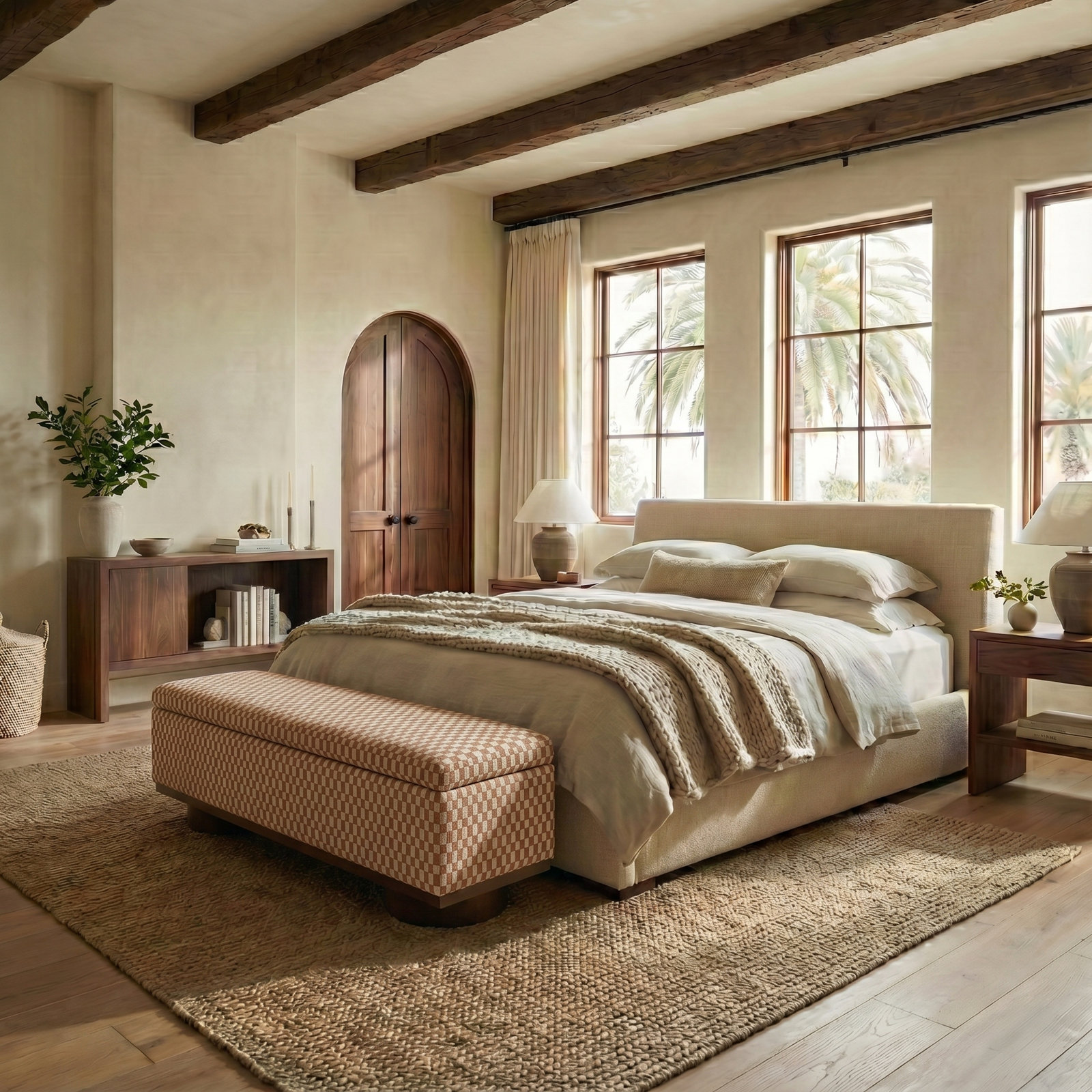 Morje Storage Bench, Brown Boucle, Walnut