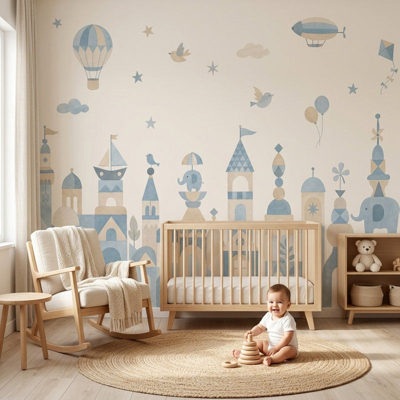 Papier peint montgolfière pour enfants, 140 po x 108 po, Non tissé