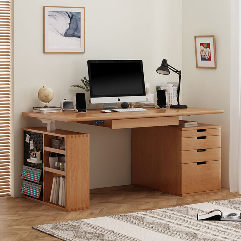 Bureau rectangulaire brun en bois massif avec 5 tiroirs, 45.28" H x 59.06" W x 29.53" D, Retour à gauche