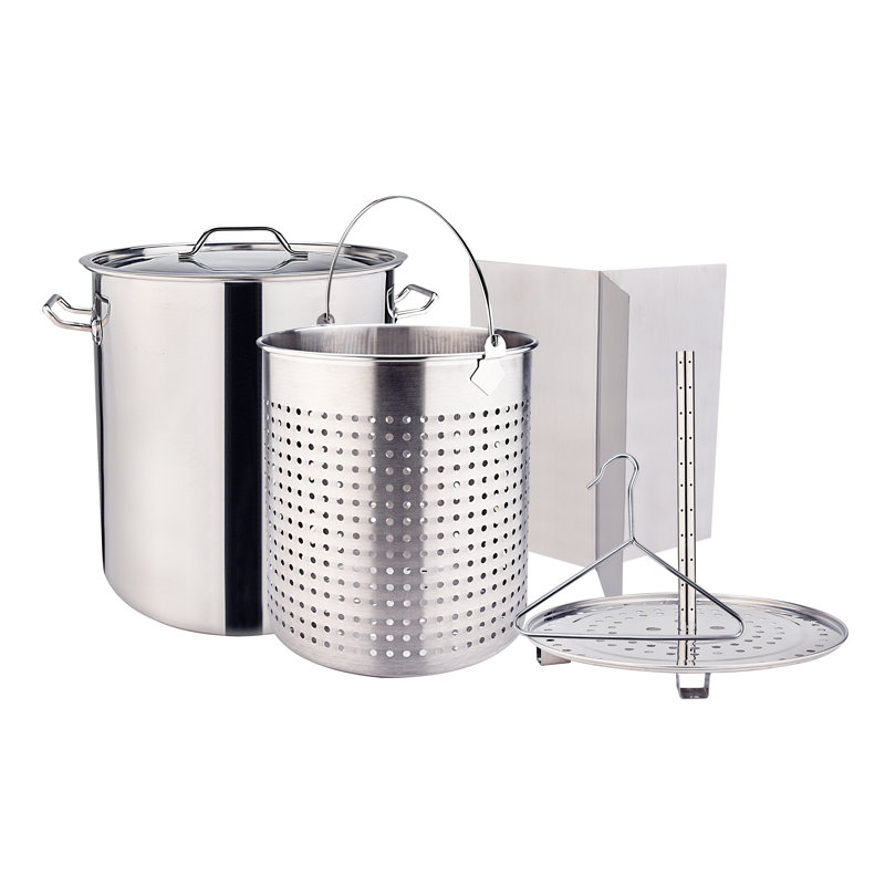 52QT Stainless Steel Stock Pot with Basket Insert and Divider