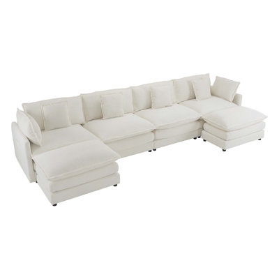 149.6 Modern Sofa Modular Sofa Couch Upholstered Corduroy L-Shape Sectional Sofa With Side Storage Pockets For Living Room