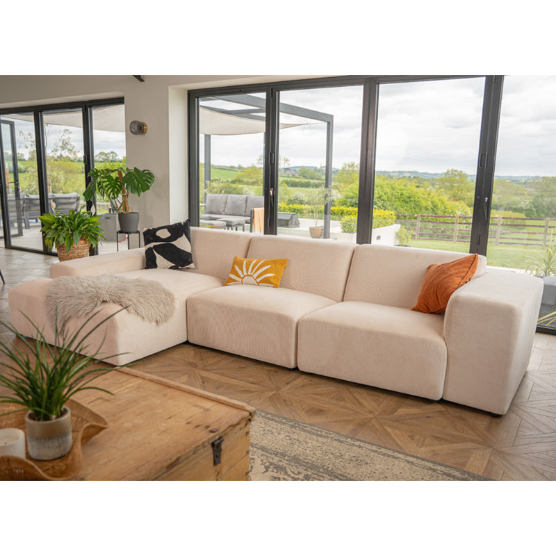 Cadle 4 Seater Corduroy Sofa & Chaise, Beige
