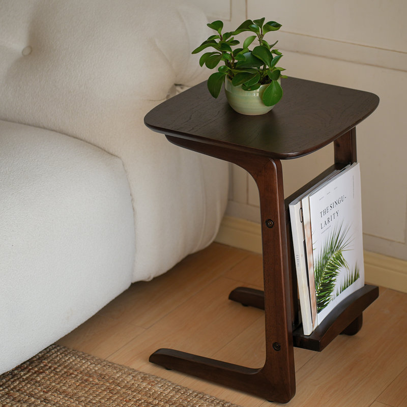 Kadi Solid Wood Pedestal End Table, Walnut