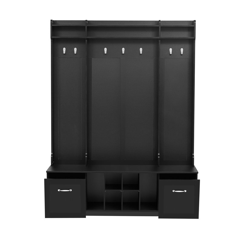 U-Can 5-In-1 Entryway Bench With Coat Rack, Black