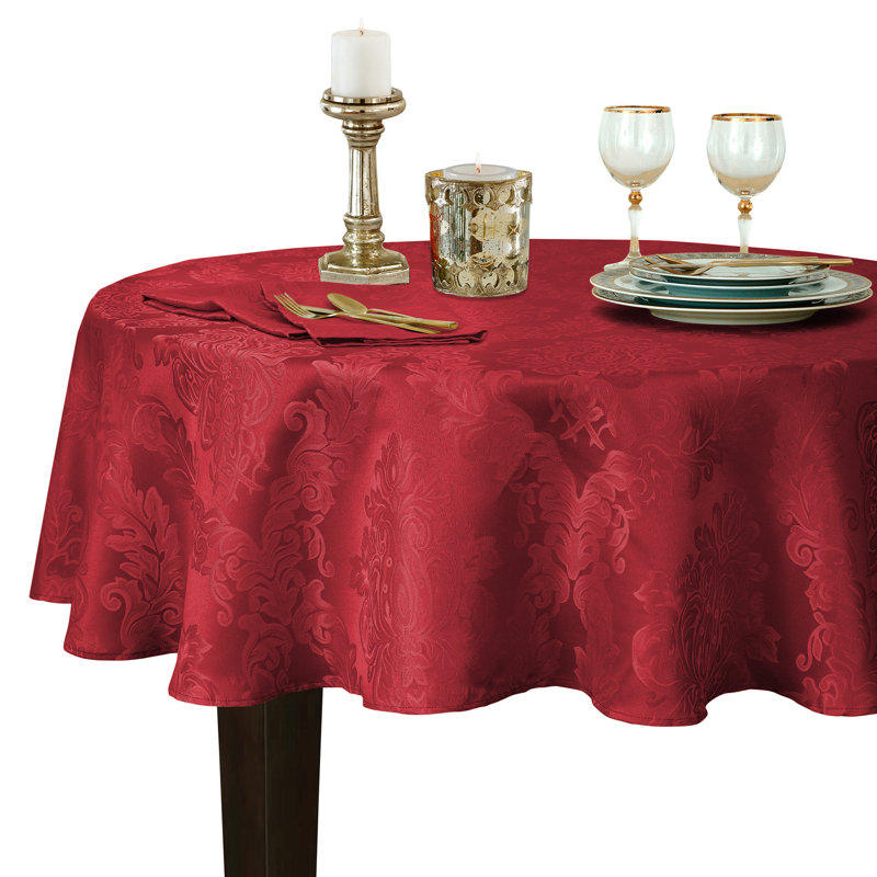 Nappe en jacquard de polyester uni à damas floral Burchfield, Ovale L 84 po x l 60 po, Rouge