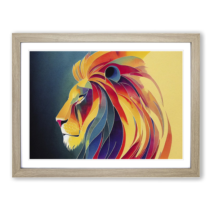 Lion Watercolour Vol.6 Abstract - Single Picture Frame Painting, 34cm H x 46cm W x 2cm D, Oak