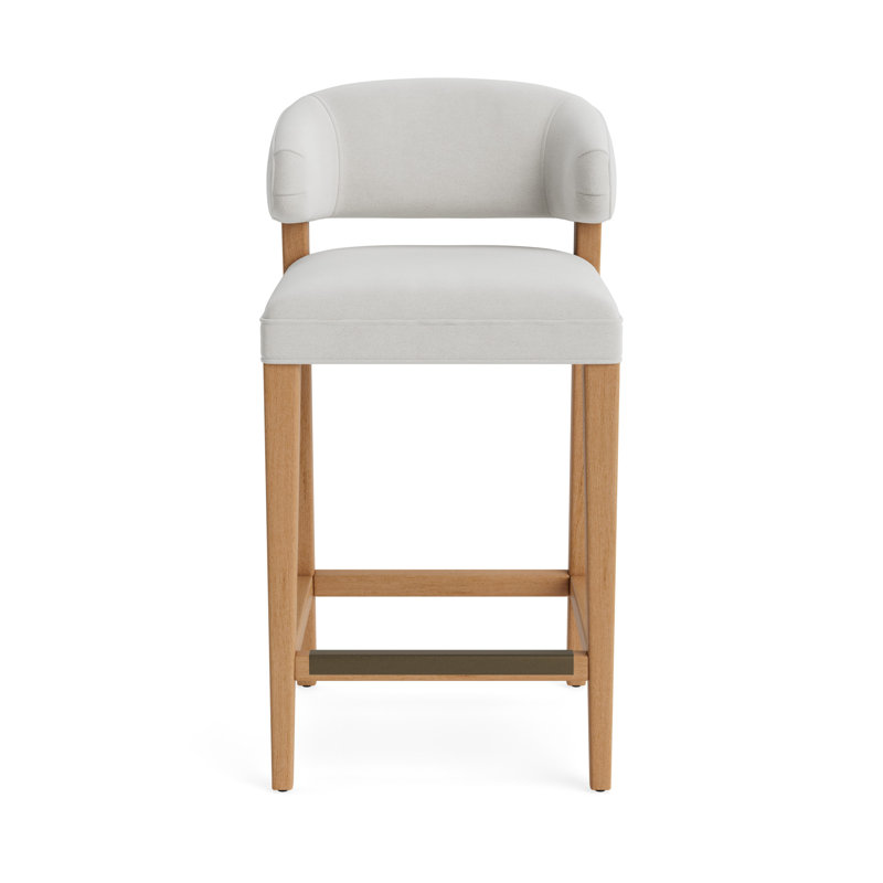 Keane Bar Stool, Performance Velvet - Silver, Natural, Bar Stool (30” Seat Height)