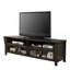 Base de console de style transitionnel avec armoire double et deux tablettes ouvertes en verre trempé de 3 mm sur les portes de l'armoire à l'arrière avec finition gris-129936045
