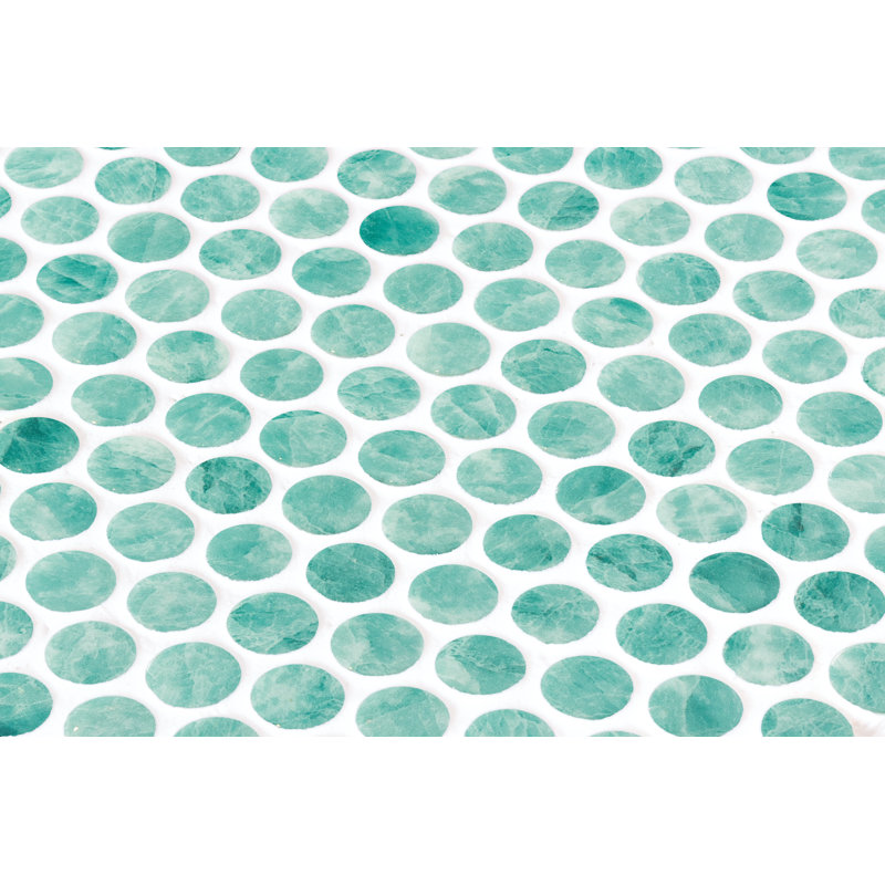 Clubton Maldives Blue 3/4-in. Penny Round Polished Marble Look Wall & Floor Mosaic Tile, Green
